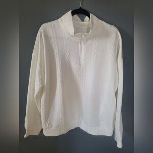NWOT White Quilted Quarter-Zip Textured Pullover